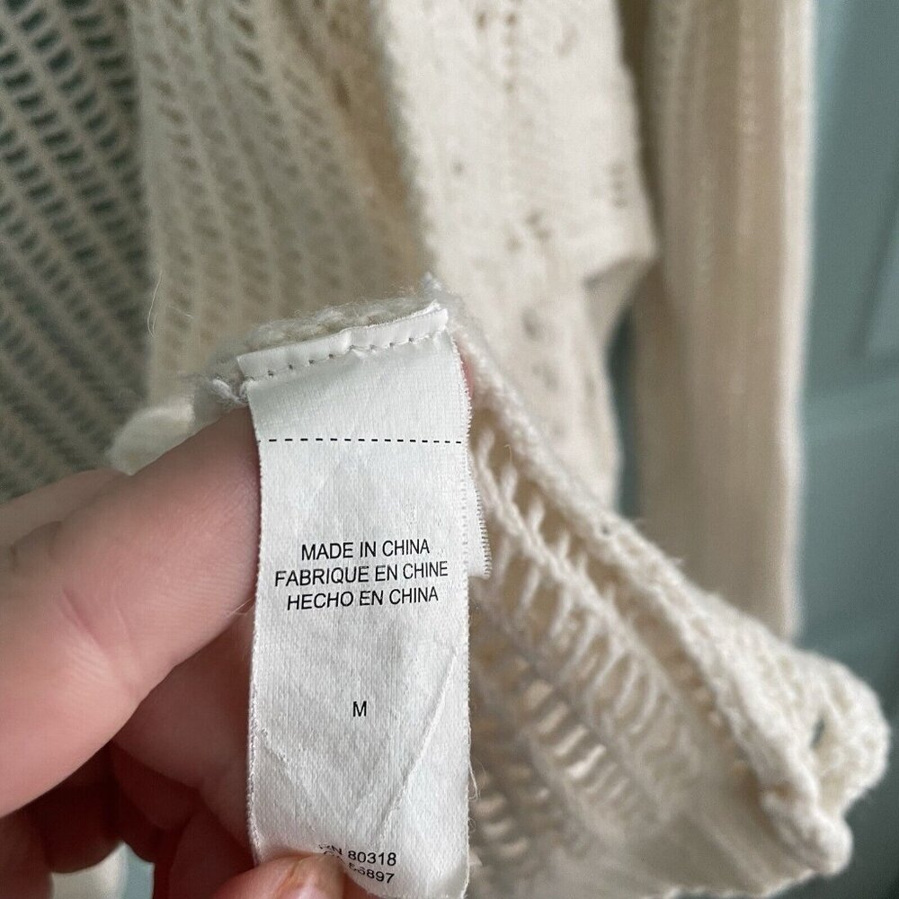 Lucky Brand‎ Womens Crochet Open Weave Wool Blend Off White Waterfall Cardigan M - Picture 5 of 9